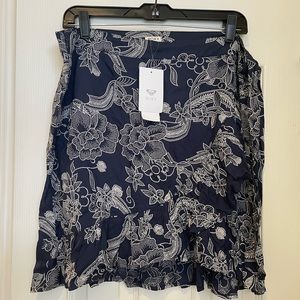 NWT Roxy Women’s Faux Wrap Floral Mini Skirt- XL, Blue & White